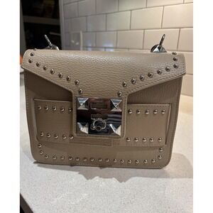 SALAR Milano Italian Leather Crossbody Bag With Silver Trim ~ Tan